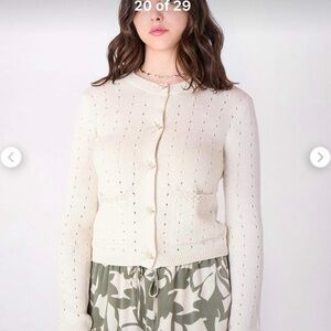 Zara Cream Eyelet Knit Button-Front Cardigan